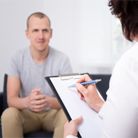 A patient talking with a personal.